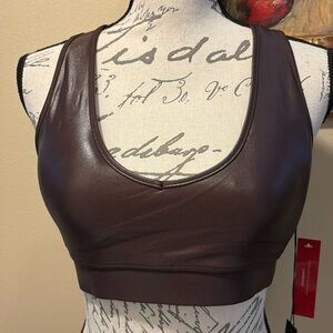 Carbon38 Action Bra Faux leather Sheen look Racer back stretch athletic top